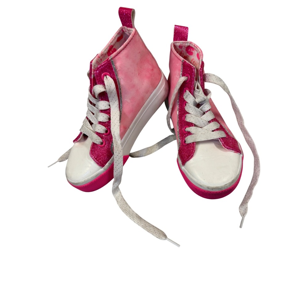 Kids Barbie Pink Glitter High Top Sneakers Size 11 Canvas Lace Up